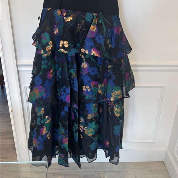 AIDAN MATTOX One Shoulder Black Dress w/Floral Layered Jacquared Fabric Sz4 - Picture 14 of 14